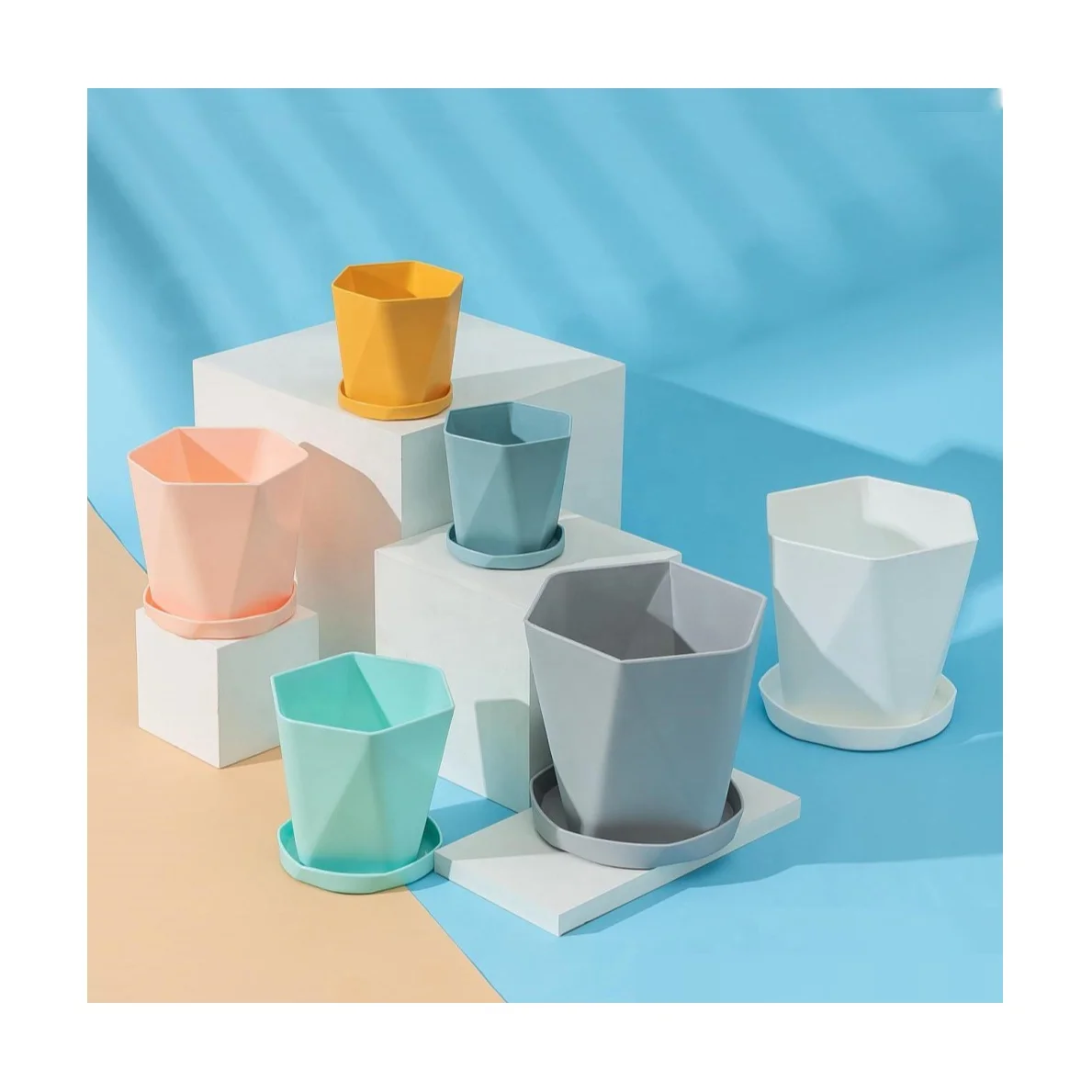 New Garden Macaron Colorful Round Irregular Plastic Bonsai Large Plant Planters Flower Macetas Pot