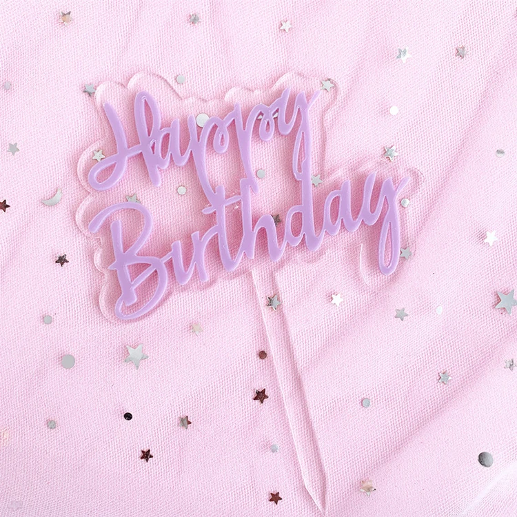 Акриловый двухслойный Топпер для торта, простой торт на день рождения с надписью, товары для вечеринки, свадебное украшение, шесть цветов