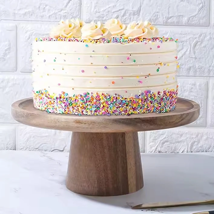 Wooden Cake Stand with Lid, Footed Round Cake Container As Serving Storage Tray Holder