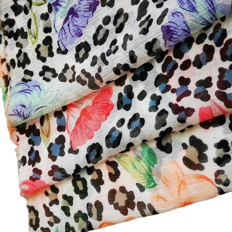 fashion leopard animal print design fabric pure chiffon georgette 100% polyester for women