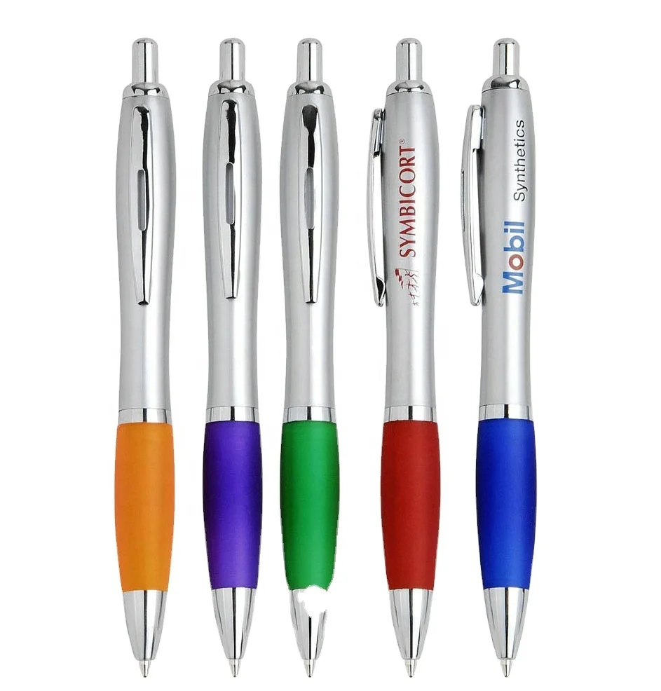 Stock plastic click pen custom logo soft touch rubber grip pen fast delivery hotel pens