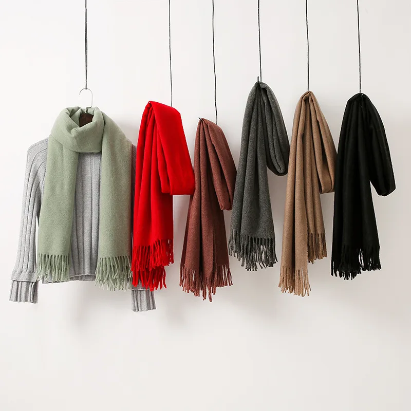 Wholesale fashion solid red fringed shawl wool scarf cashmere winter scarf
