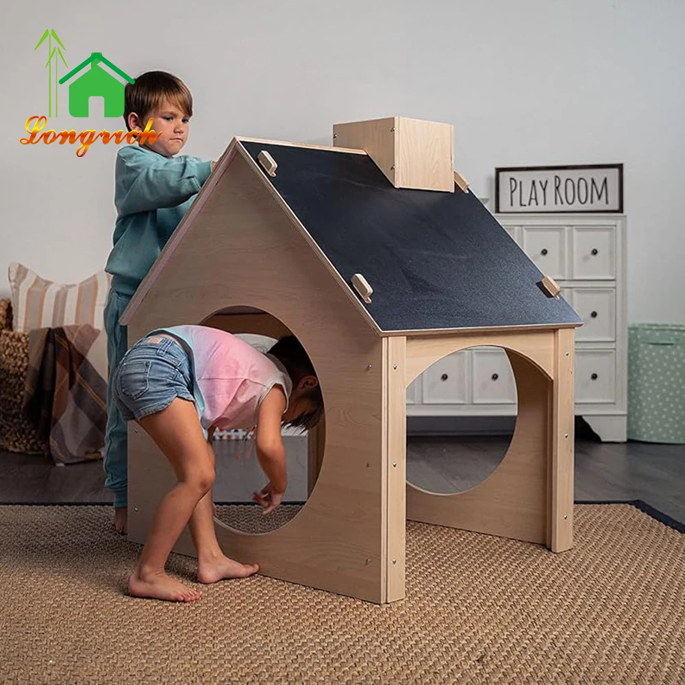Wooden Indoor Sturdy Playhouse Montessori and Waldorf Style Playhouse for Toddlers with Chalkboard blackboard