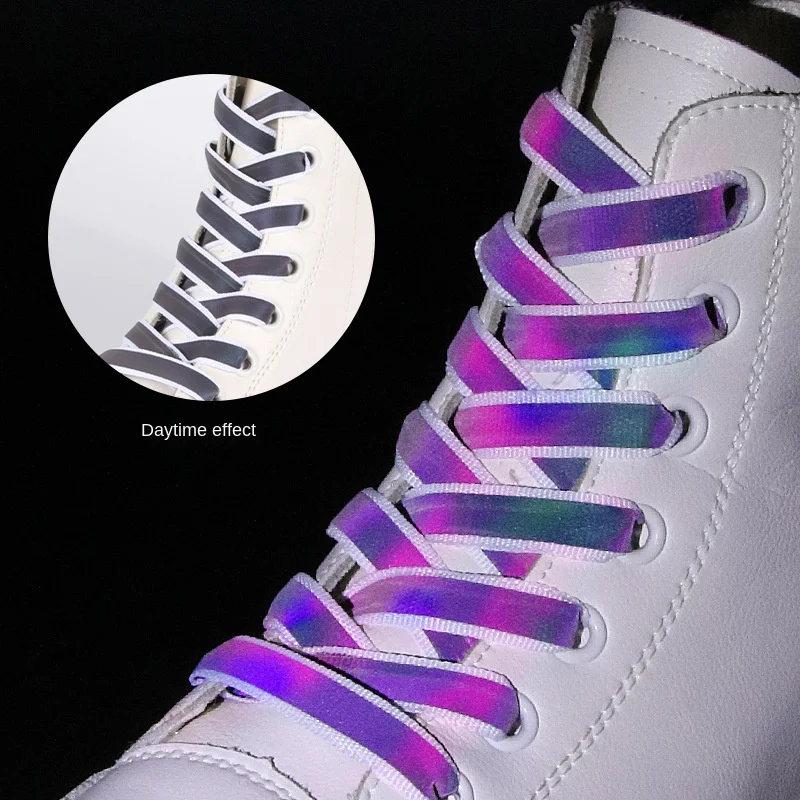 Vibrant Holographic Reflective Laces Featuring Flat Secondary Design Showcasing Black White Chameleon Laser Laces