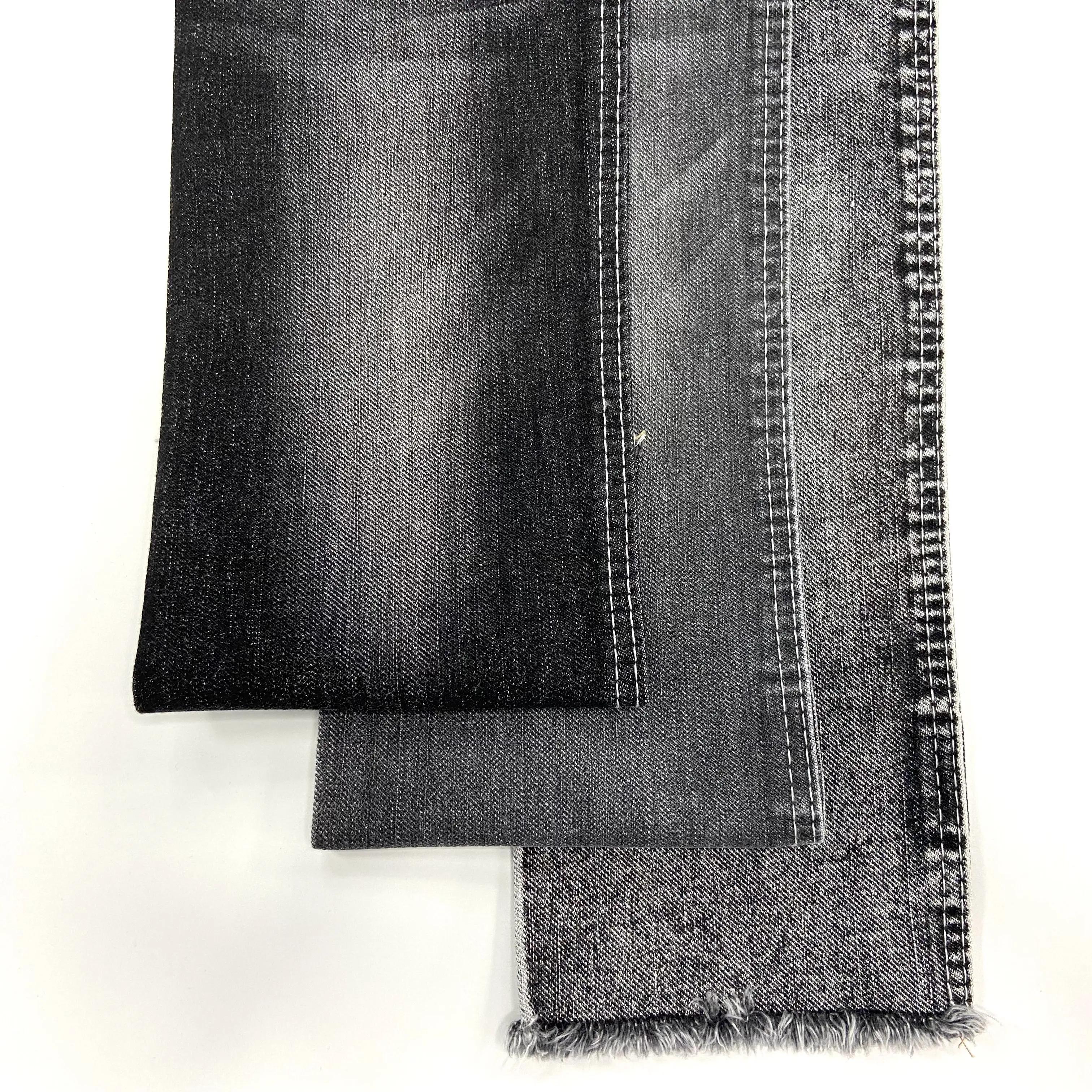 10.23oz Black Face White Bottom Jacquard Denim Fabric Ready Goods Black Denim Jeans Fabric