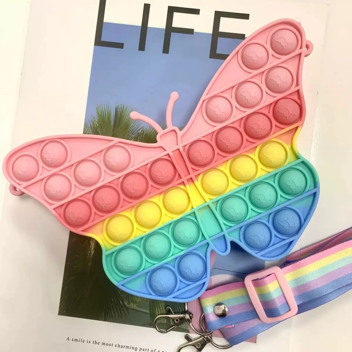 Rainbow Unicorn Crossbody/Shoulder Pop itting Bag Fidget Sensory Toy Push Bubble Poppers Cute Purse for