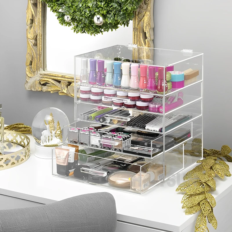 Large Crystal Cosmetic Storage Drawers 5-Tier Transparent Acrylic Makeup Organizer  Cosmetics Storage Box