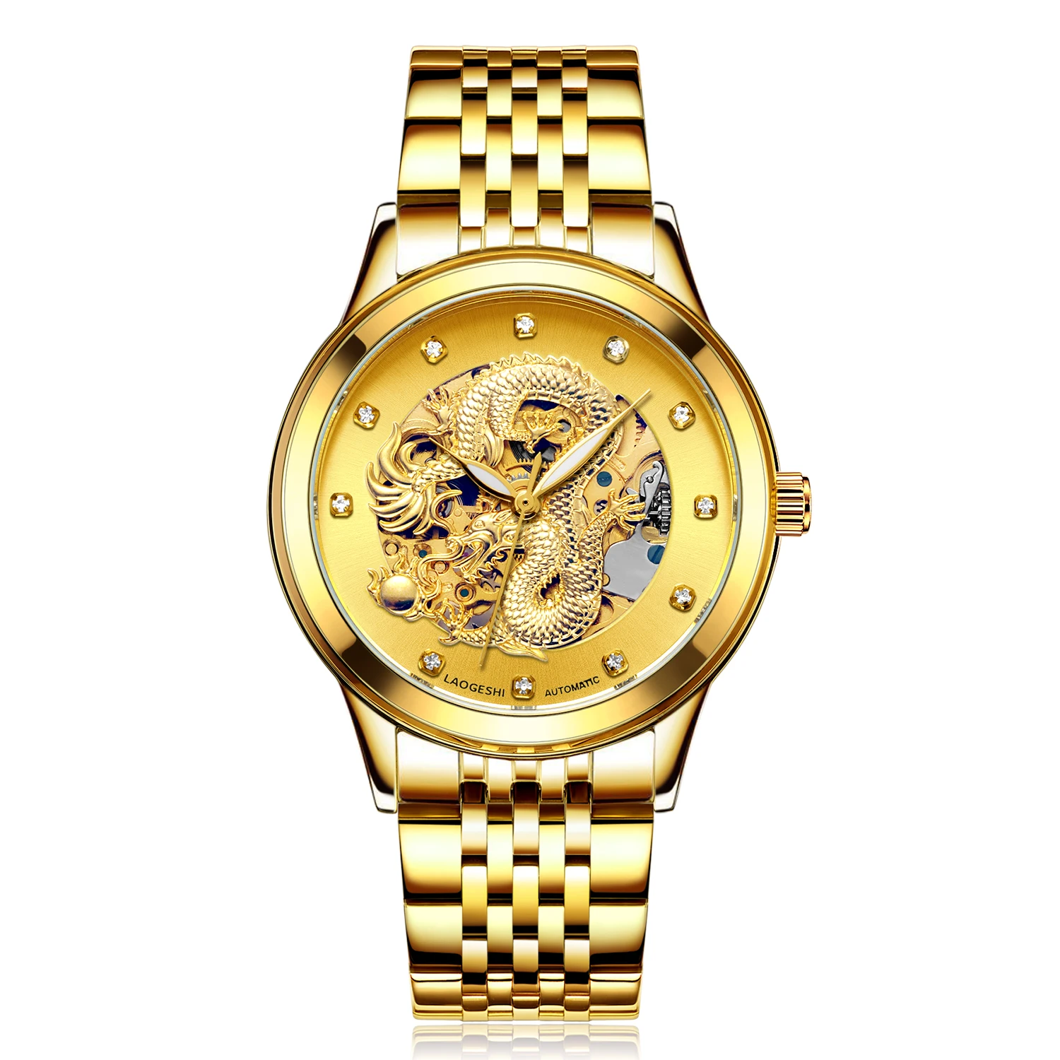 LAOGESHI Custom Logo Chinese Orient Dragon gold watches Luxury fashion Skeleton automatic mechanical Couple Watches For Men