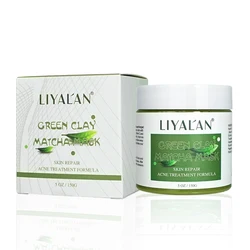 Private Label Face Detoxifying Oil Control Acne Removal Whitening Bentonite Green Tea Matcha Mud Facial Clay Mask