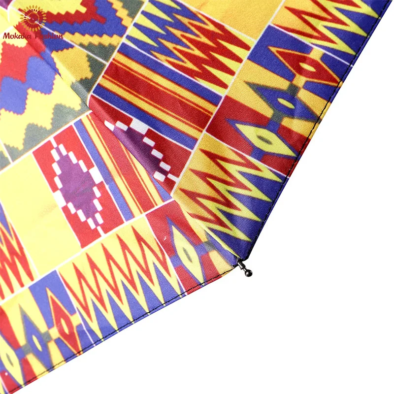 Factory Price African Waterproof Auto Umbrella Three-folding Ankara Print Umbrella
