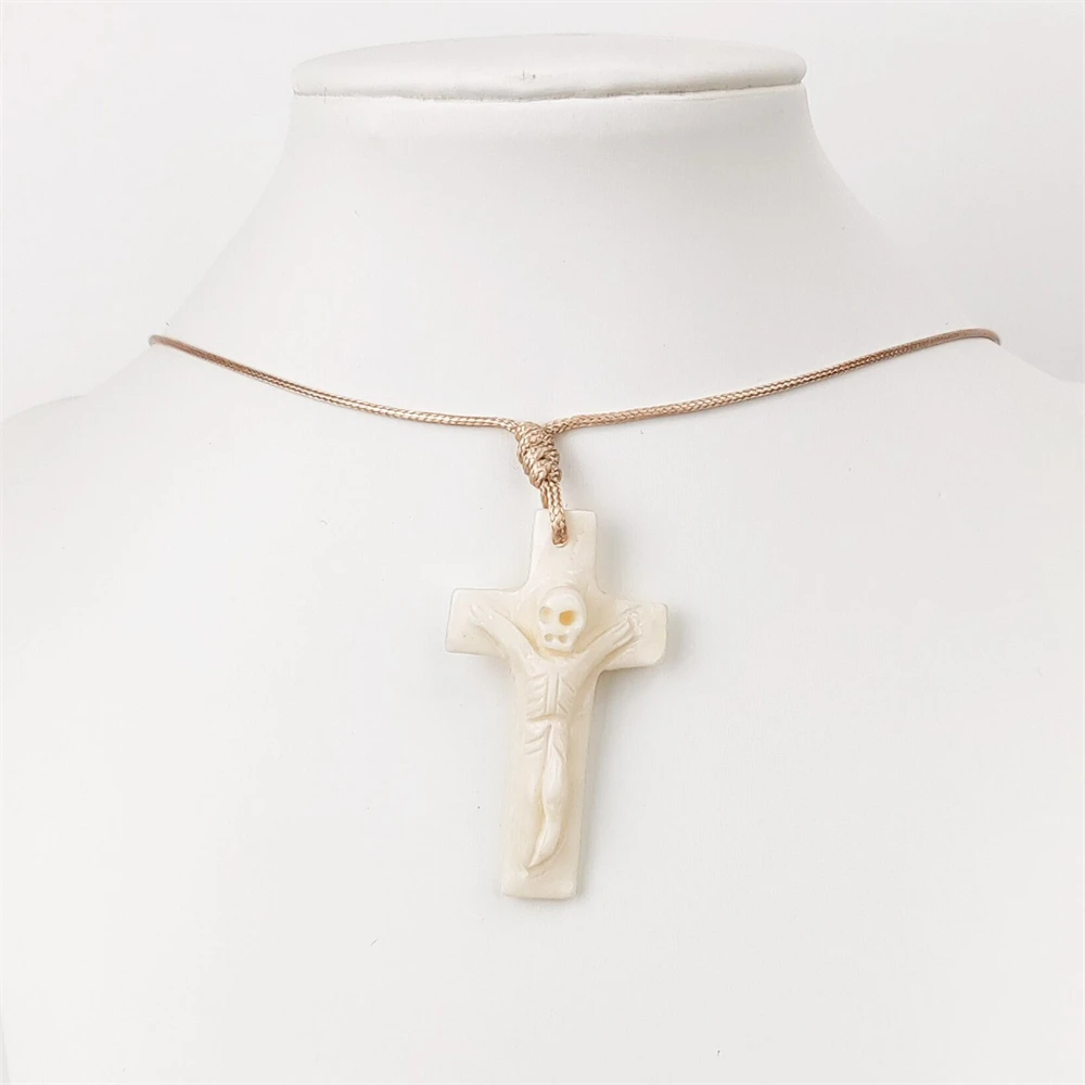 2024 New Arrivals Maya necklace yak bone carved feather charm necklaces cross with skeleton pendant Primitive tribes jewelry