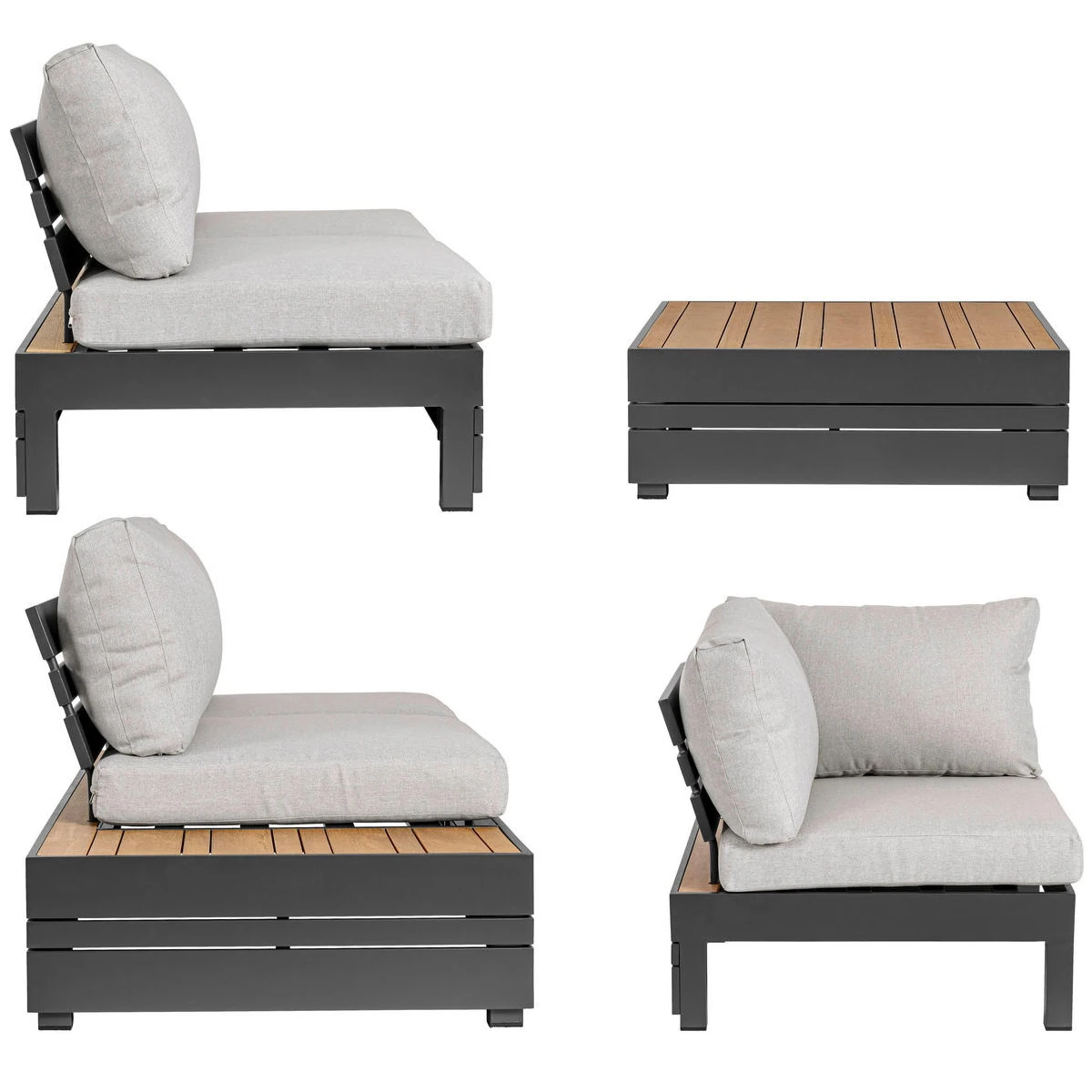 AJUNION Luxury Modular Sofa Outdoor Furniture Set Aluminum Wood Sectional Sofa Set Commercial Hotel Villa Lounge Sofa Garden Set