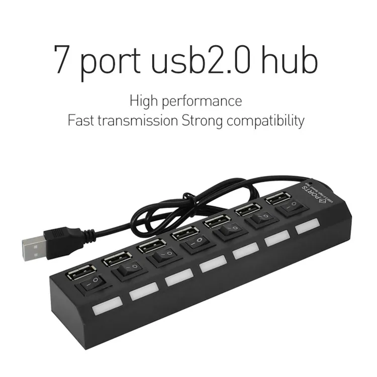  Обновленная новая упаковка многопортовый usb-концентратор 2 0 адаптер Высокоскоростной 7-портовый концентратор USB с переключателем вкл/выкл портативный