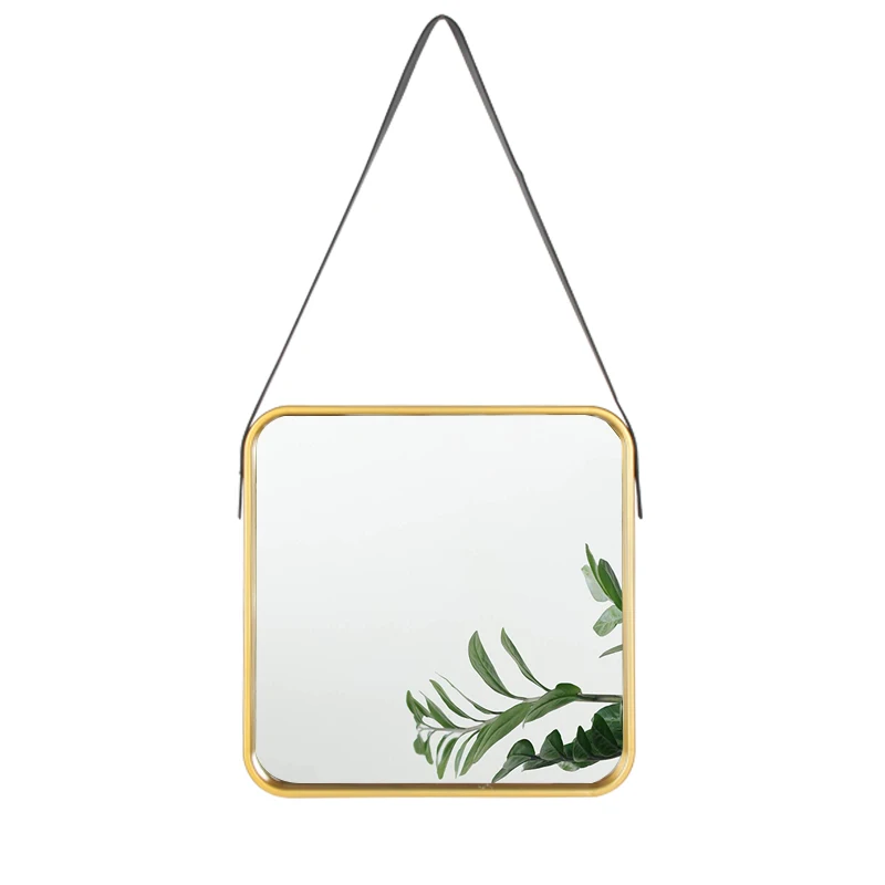  Jinnhome Elegant And Antique Gold Square Frame Wall Hanging Mirror With Modern Fake Leather Bathroom Decorative