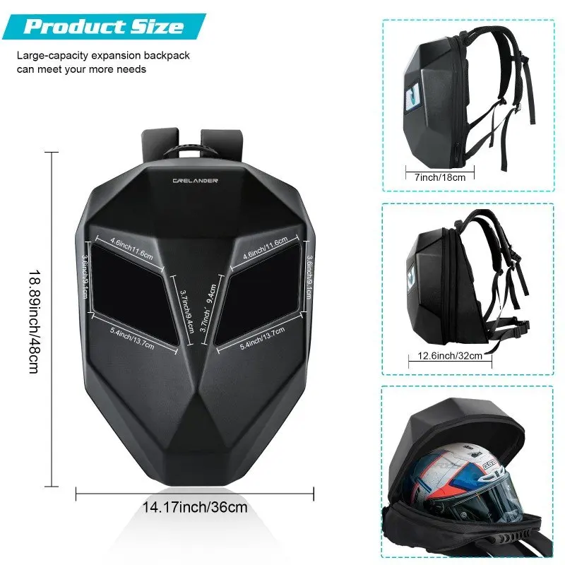 CRELANDER LED Bag Waterproof Motorbike Motorcycle Riding Backpack Smart APP Control Black LED Knight Backpack Eyes mochila led