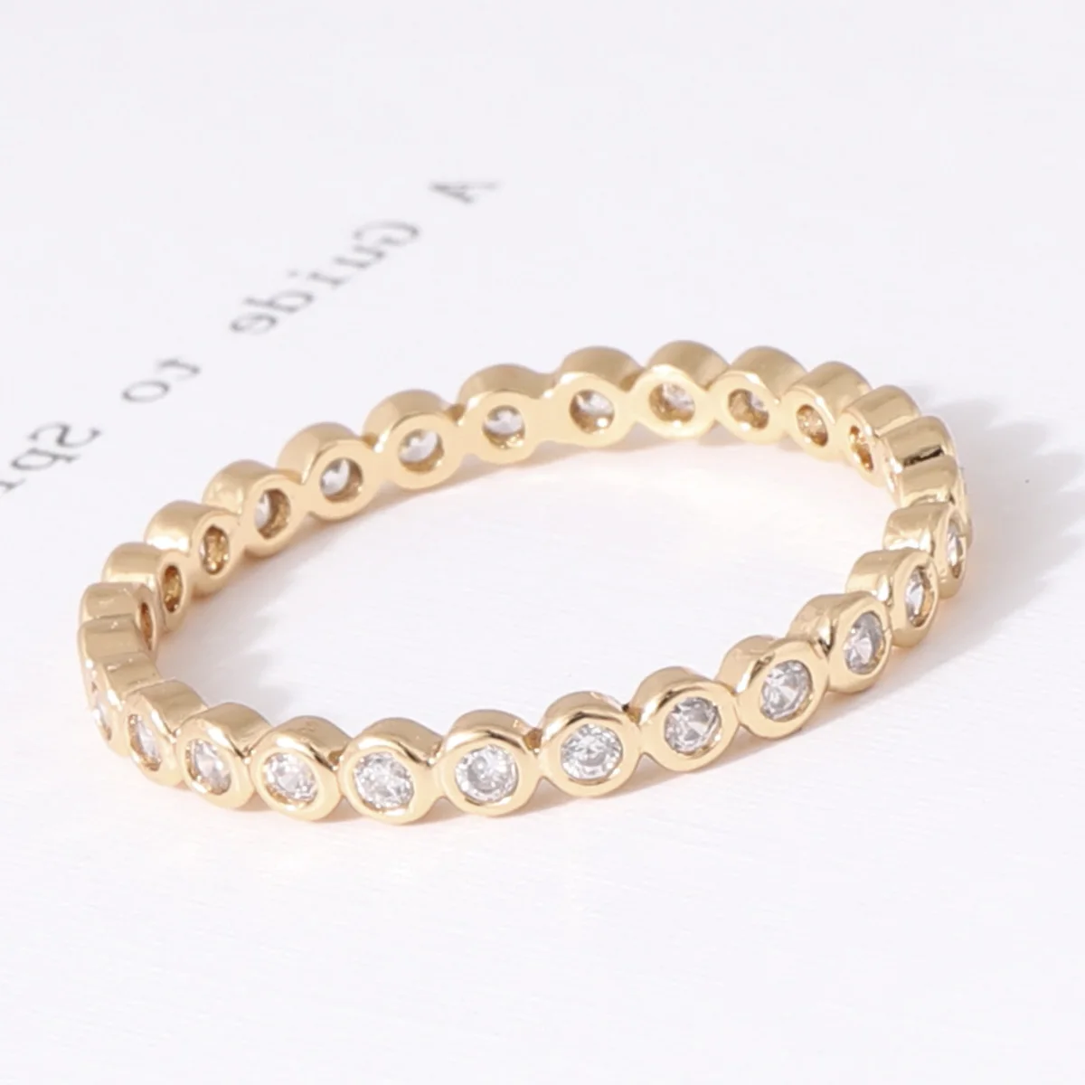 CM YIM Best Quality Simple Classic Style 18k Gold Plate CZ Diamond Wedding Band Ring For Women