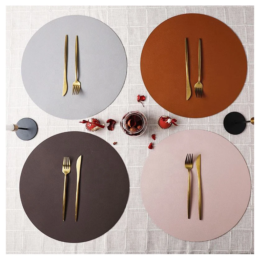 Free Sample Eco-friendly Non-toxic Leather Placemat Sublimation Table Mats Good Quality Round Dining Table Mat Placemats