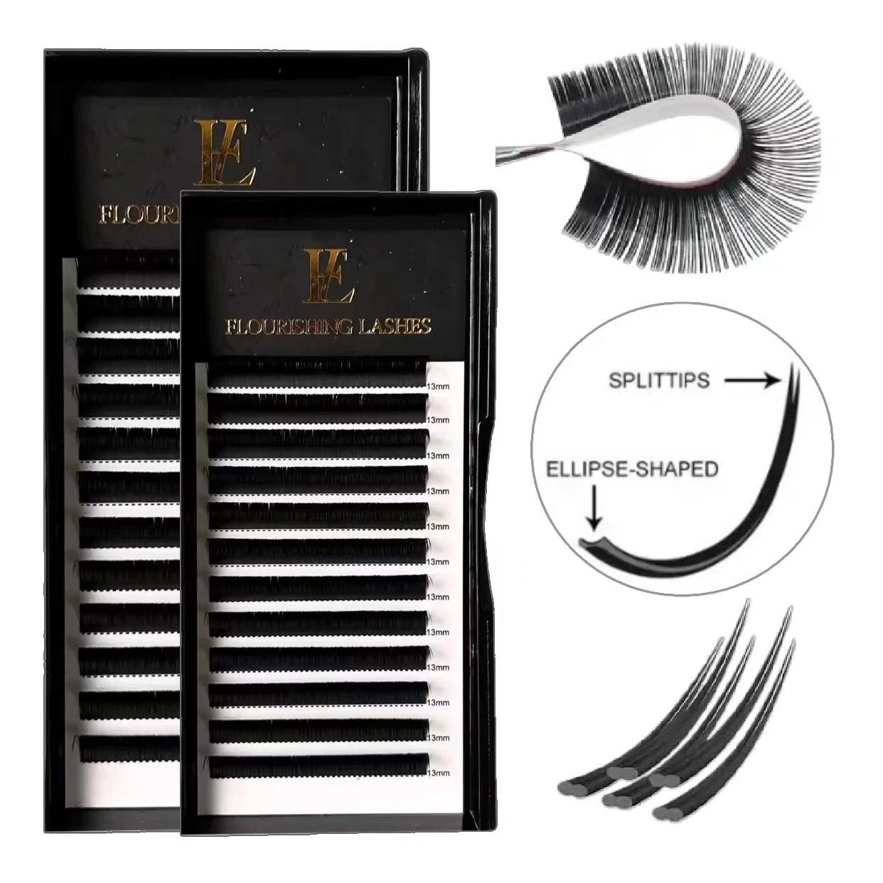 Premium flat lash extensions 0.15 0.20mm c cc d dd curl individual flat ellipse lashes