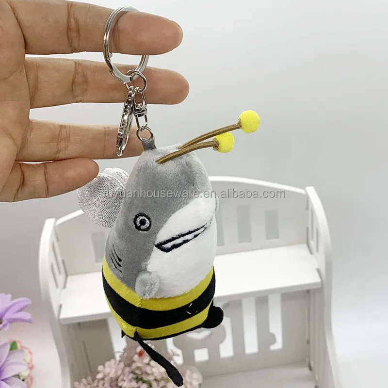 Cute shark stuffed toys ocean flying fish with winged,Bee fish with spring tentacles plush toys,Crystal ultra soft fabric