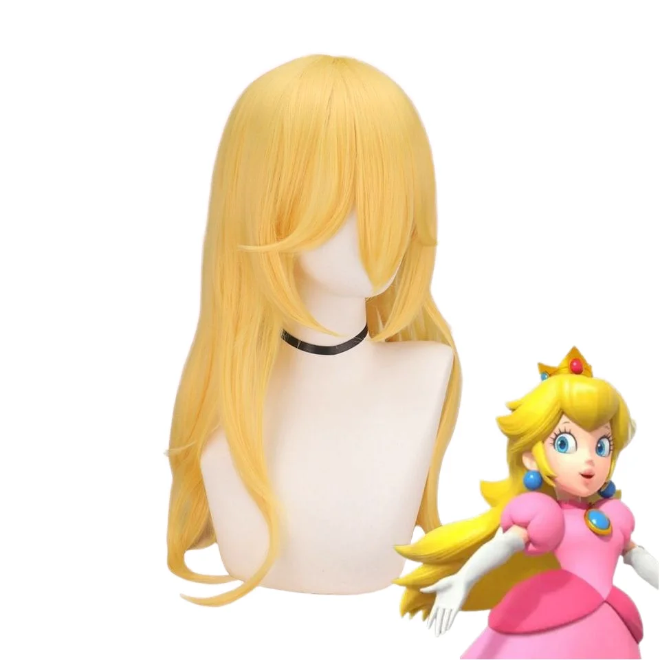 Anxin Factory Wholesale Princess Peach Cosplay Yellow Long Straight High Quality Synthetic Wig