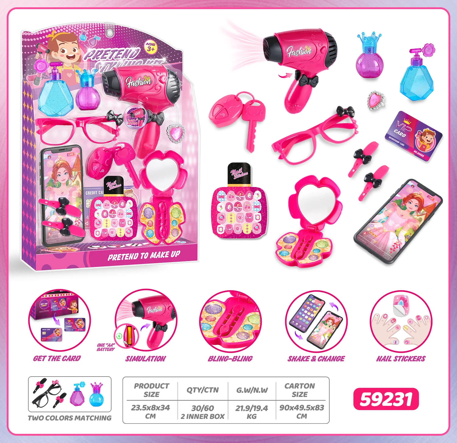 Kids Pretend Play Makeup Set for Birthday Christmas Girl Princess Play House Dress Play Game Girls Beauty Salon Set