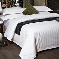Hotel 240TC 40S 3cm stripe 4 Piece Single Double Queen King Hotel Bed Sheet 100% Cotton Embroidered Duvet Cover Bedding Set