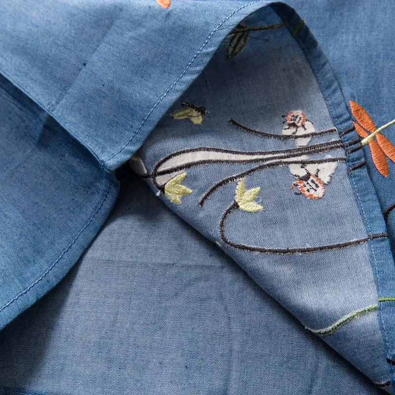 2022 European and American dragonfly embroidery girls denim dress