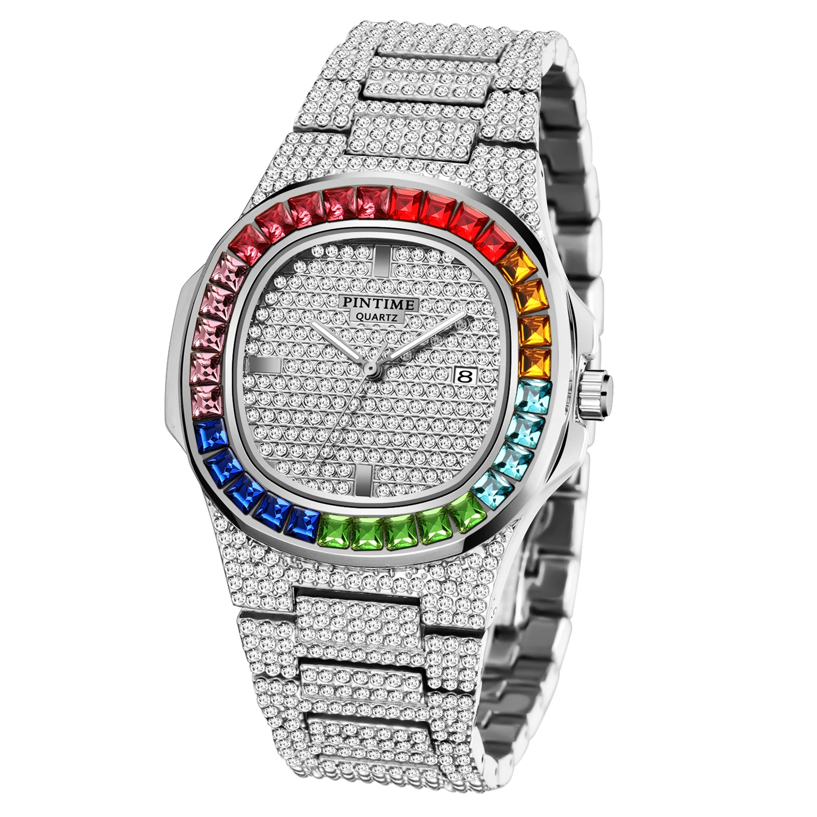 
PINTIME Creative Leopard Watch Men Diamond Gold Steel Iced Out Mens Watches Top Brand Luxury Hip Hop zegarek meski reloj hombre 