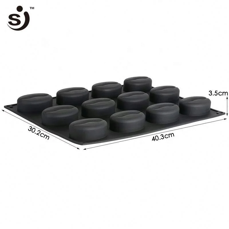 Hot Selling 12 Cavities Large Cute Coffee Bean Design Silicone Mini Cake Molds