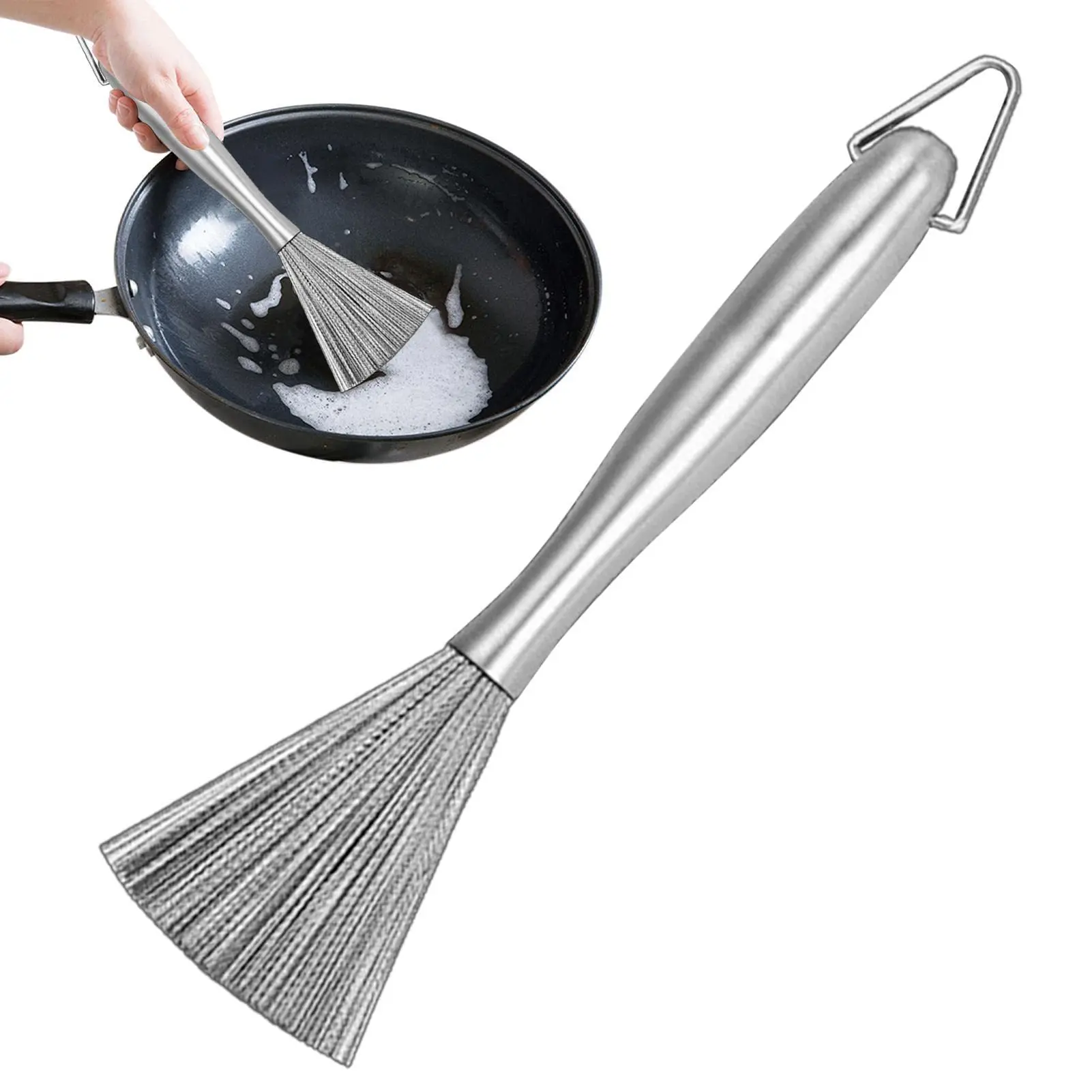 Stainless Steel Flexible Pot Cleaning Brush Kitchen Not Hurt the Dishwashing Brus Hung Long Handle Wire