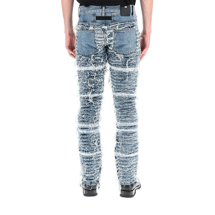 customized High quality  slim leg jeans stack jeans distressed Streetwear Patchwork Denim Pants Wash Ripped Men Denim Vintage