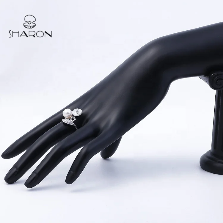 Manufacturer Wholesale Sharon Shell Flower Leaf 925 Sterling Silver Pearl Fashion Adjustable Ring For Women