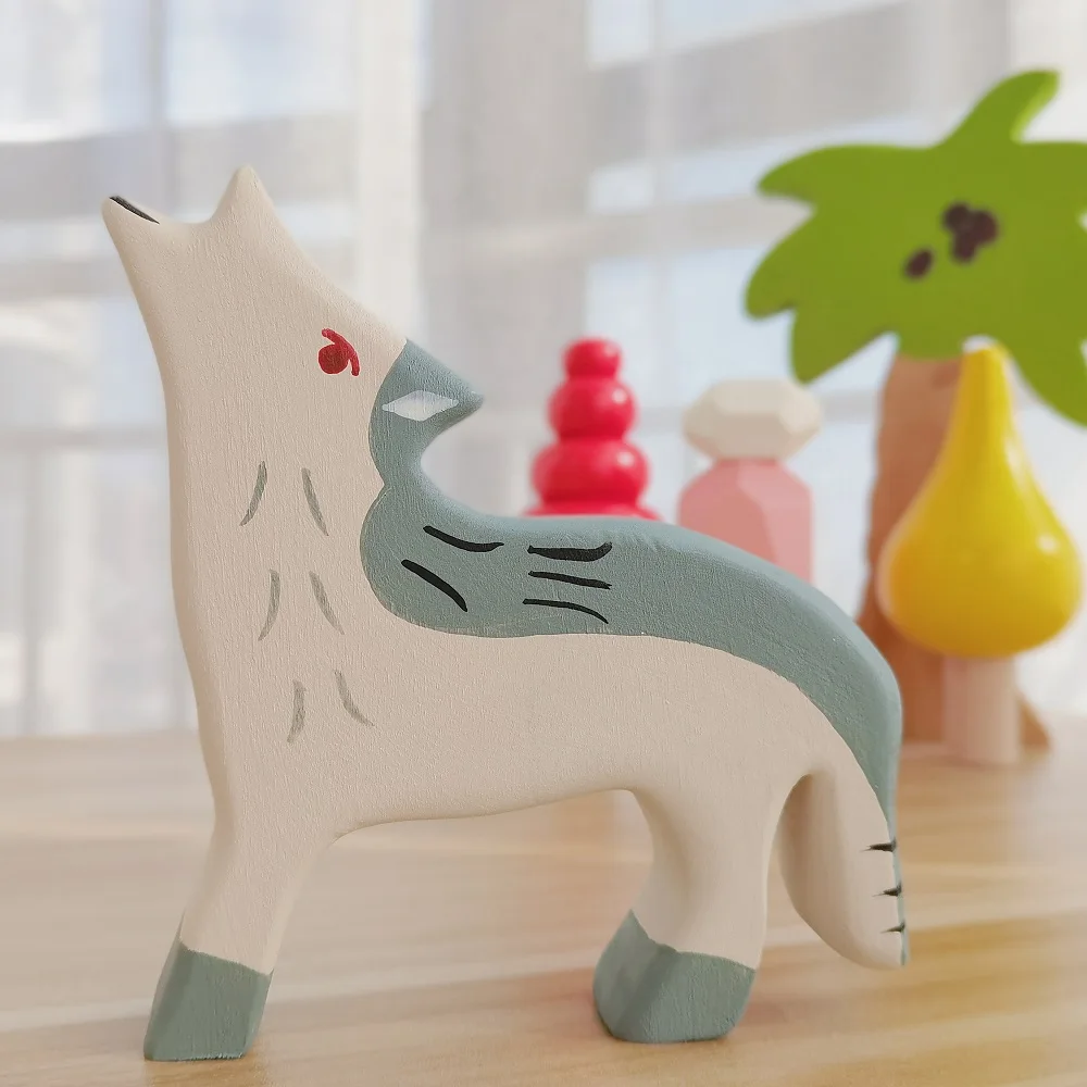 Wolf Wooden Montessori Toys For Kids Handcraft Large Animals Handmade Figure Cognition Early Educational Toys For Children