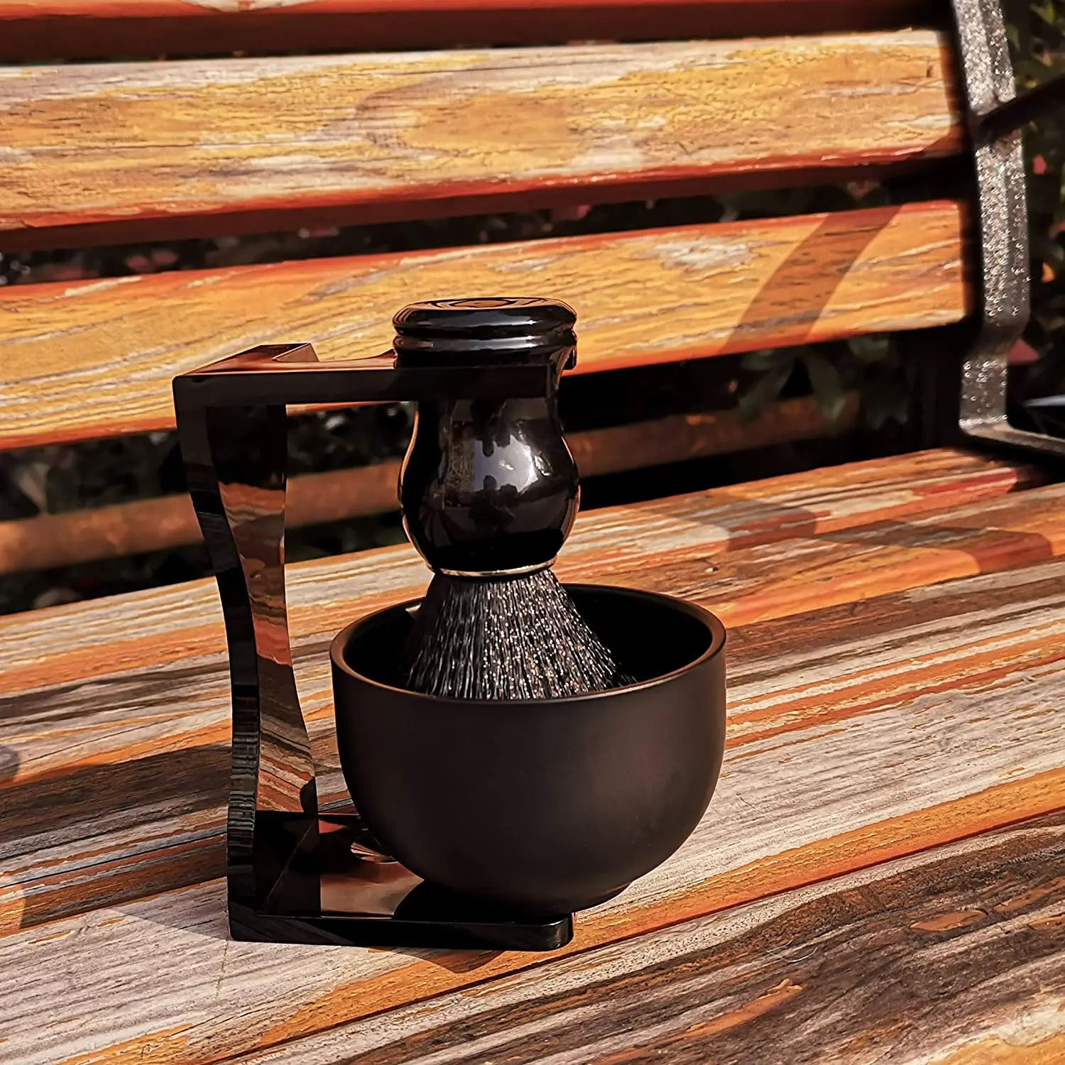 Набор мужской синтетической кисти для бритья 3 в 1 с акриловой подставкой и стальной чашей