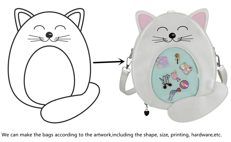 Custom Ita Bag Animal Shaped ITA Backpacks With Printing Convertible Crossbody Pin Display Purse