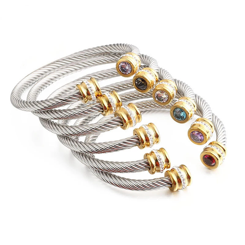 fashion jewelry stainless steel birthstone cuff bracelet crystal for