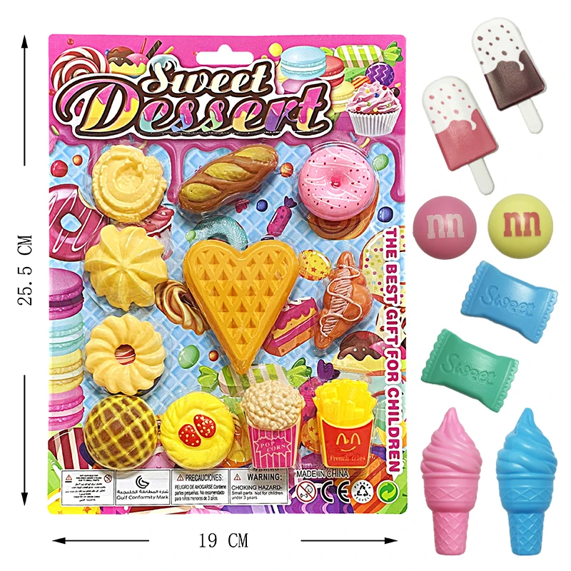 Kids Pretend Play Plastic Cute Funny Play House 18 PCS Set Sweet Ice Cream Simulated Dessert Toy