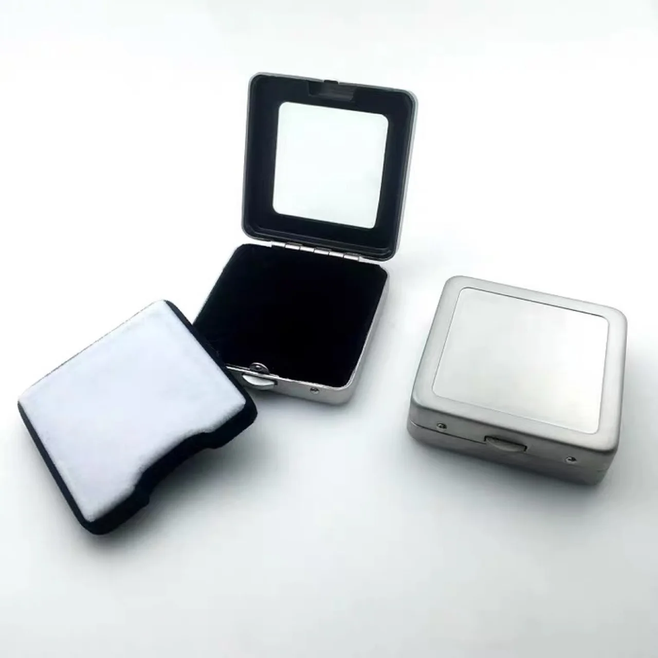 Wholesale metal bare diamond small square box stainless steel gem bare stone storage box Portable counter display box