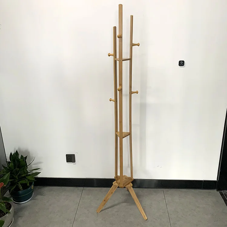 Natural Bamboo Coat Rack 3 Tier Shelf Clothes Coat Hat Rack Tree Stand Wooden Hanger Organizer Bamboo Coat Rack