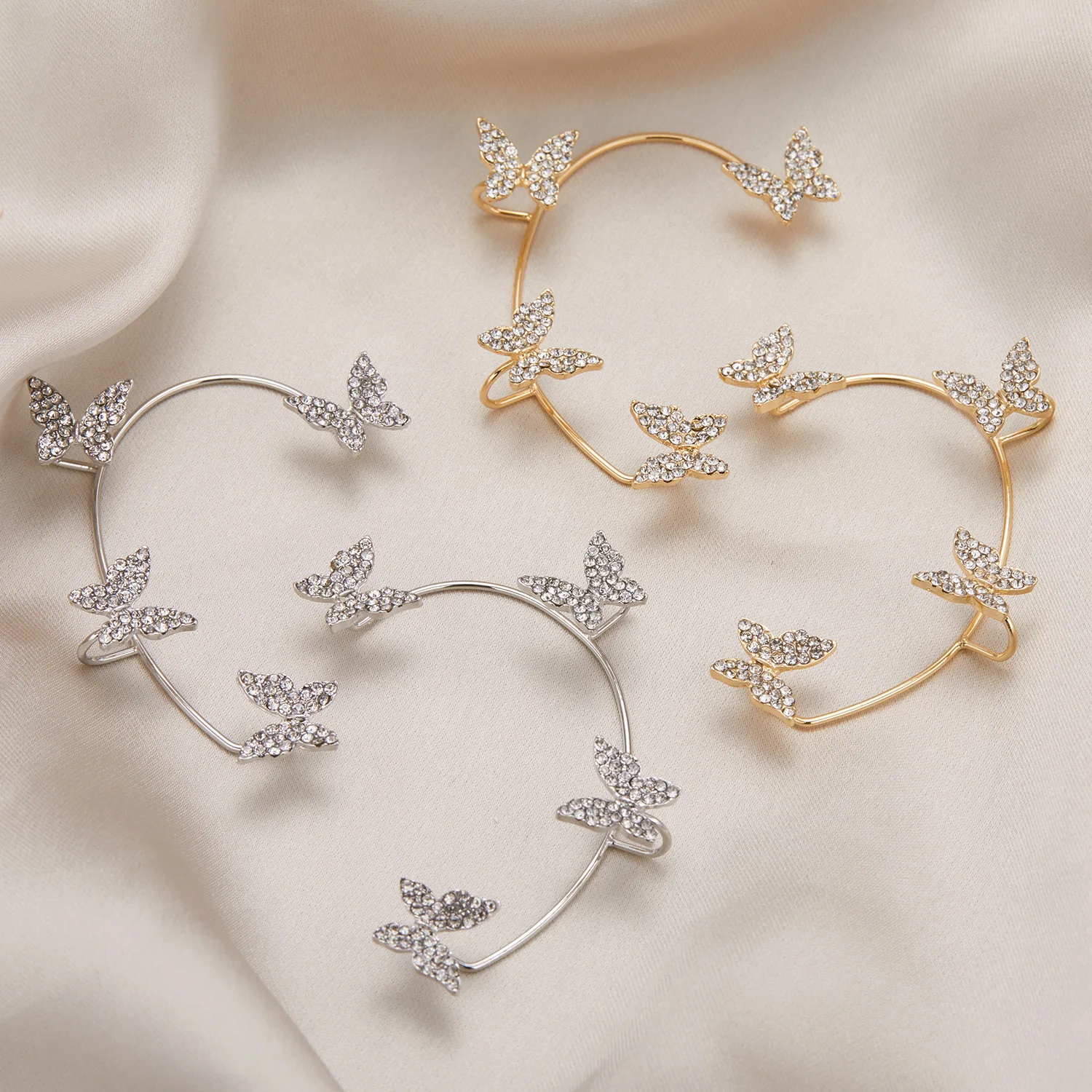 Rinhoo Gold Silver Color Sparkling Zircon Butterfly Ear Clips Non-Pierced Korea Crystal Animal Ear Cuff Earrings Wedding Jewelry