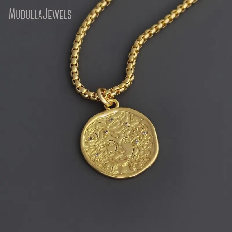 NM52325 Minimalist Box Chain Necklace Gold Plated Mythology Medusa Coin Pendant Women Snake Layered Necklace Stacking Jewelry