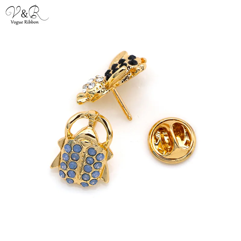 V&R Fashion jewelry Animal Enamel Gold Plated Cute Insect Bee Beetle Rhinestone Brooch Pin Set