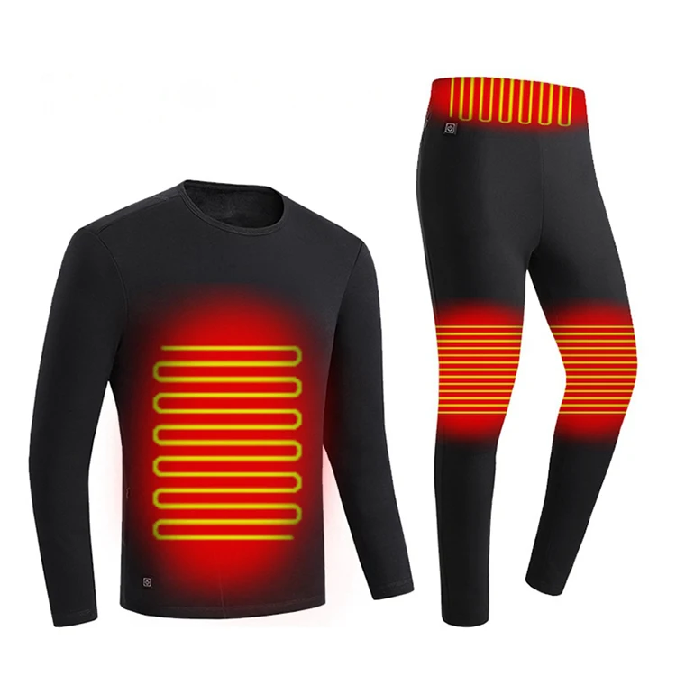 Electric Heated Underwear Thermal Top & Long Johns USB Rechargeable Heating Suit Set for Autumn Winter