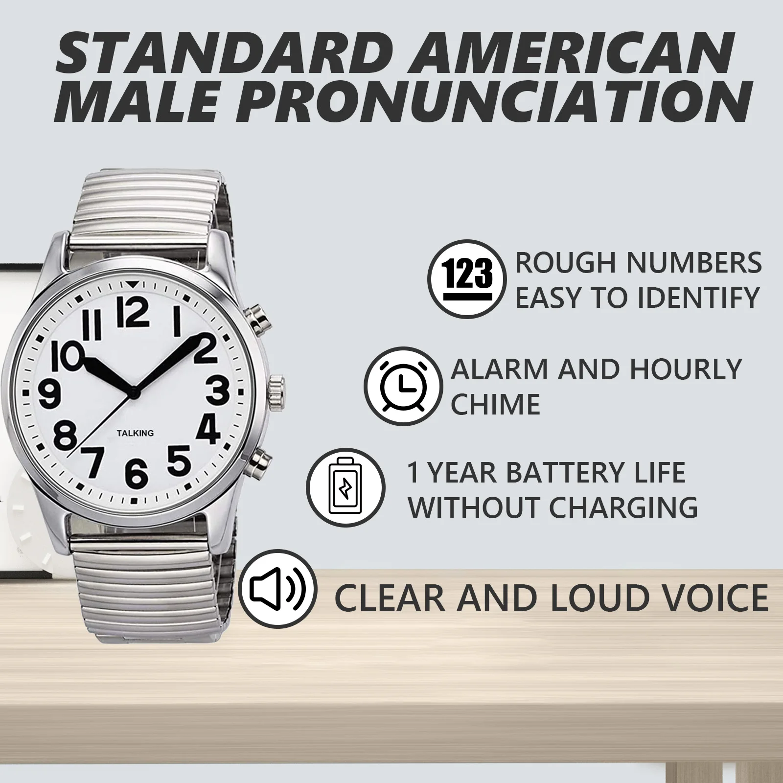 English Talking Watch Speaks The Time for Elderly, Impaired Sight or Blind Old and Blind People Multi-Language Speaking Watches