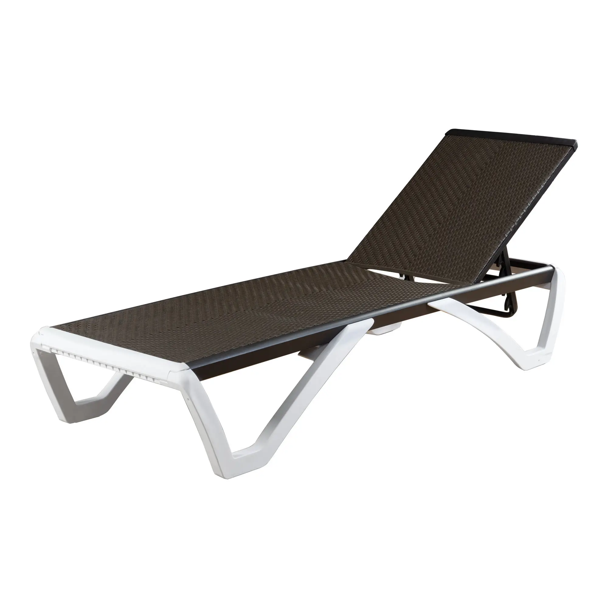 Adjustable Reclining Sun Lounge Outdoor Patio Plastic Frame Chaise Brown Color Garden Pool Hotels Living Room Park Industrial