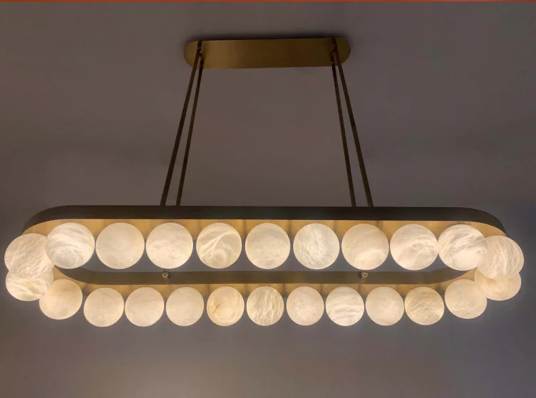 American Design Living Room Store Decoration Alabaster Chandelier Customized Modern Creative Design Circular Crystal Marble Lamp