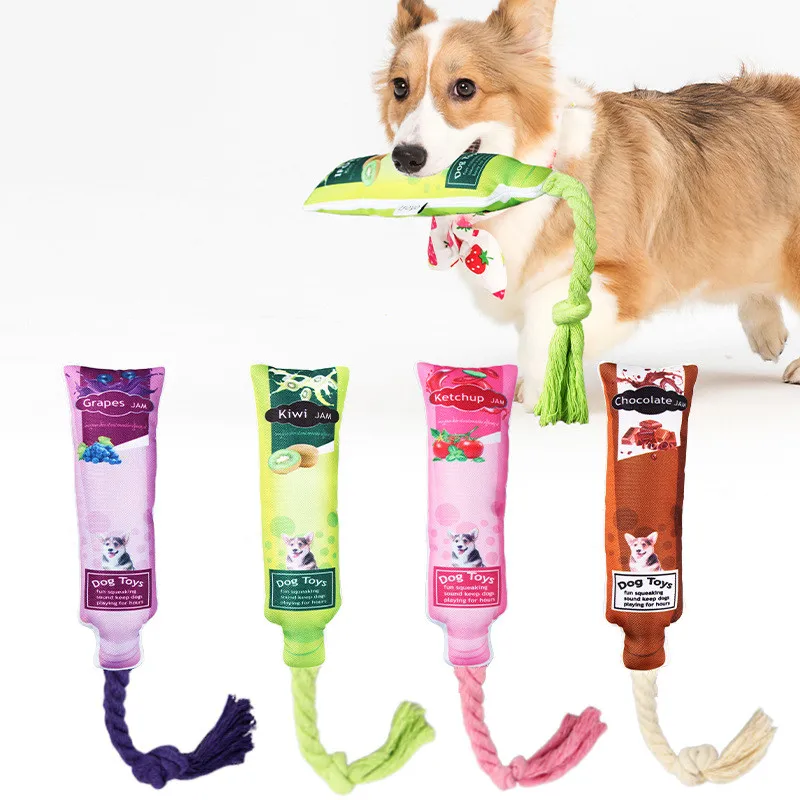 Oxford Pet Pack Set Puppy Cotton Rope Chew Toys Pet Dental Health Fruit Jam Shape Squeaky Dog Toy Set