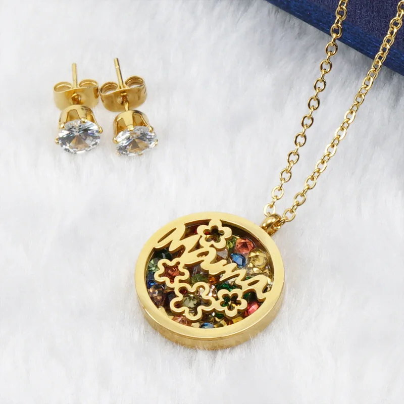 Popular Hot Selling New Stainless Steel Hollow Necklace Earpiece Set Fashion Jewelry 18k Gold Titanium Steel Two Piece Set