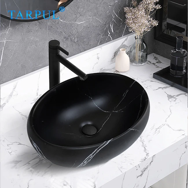 Tarpul современный модный дизайн OEM овальная матовая черная столешница раковина мраморная керамическая