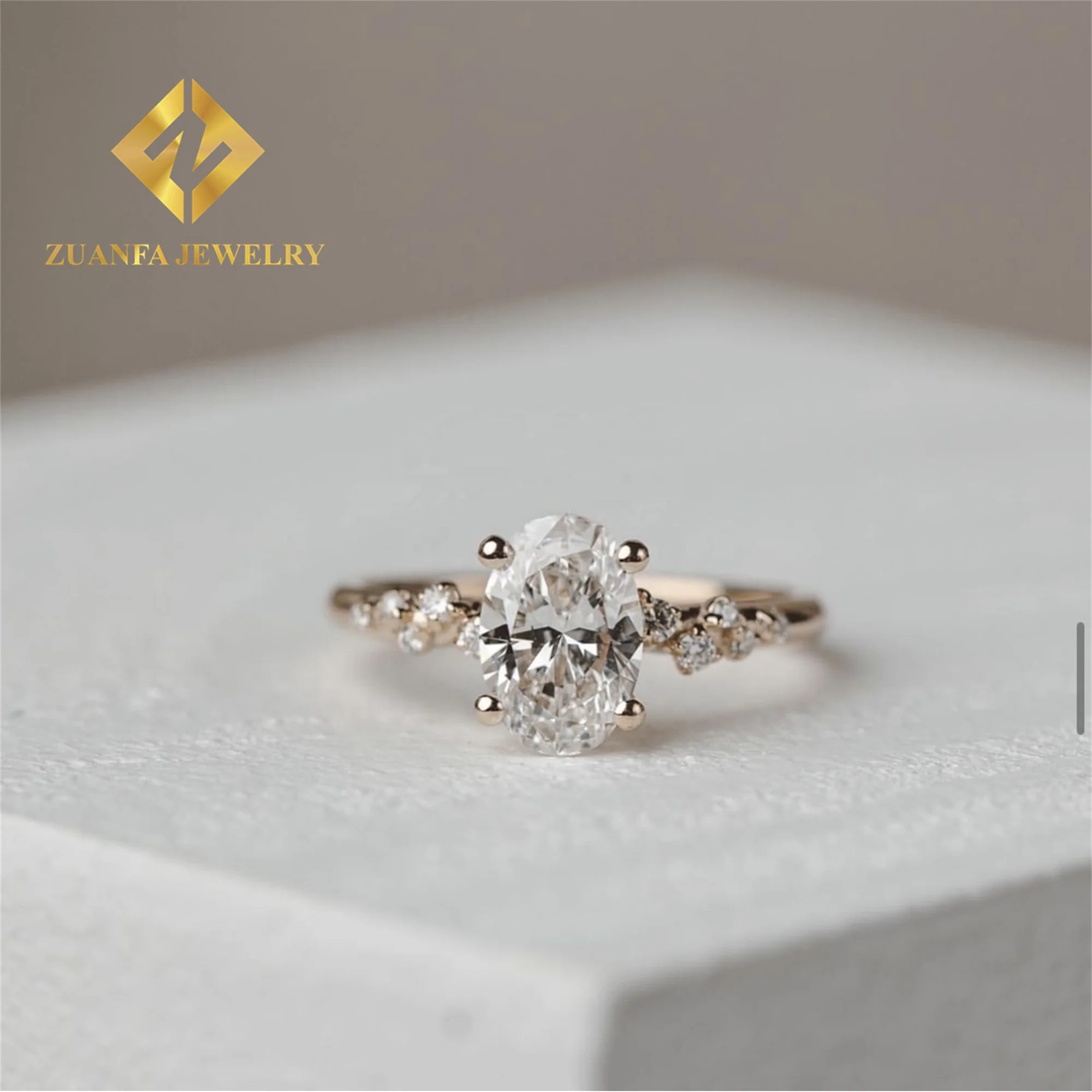 Luxury 14k Yellow Gold Boutique Bridal Wedding Jewelry Flawless Oval +Marquise Moissanite Diamond Engagement Wedding Band Ring